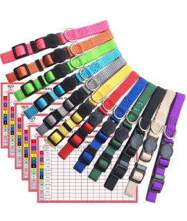 Puppy ID Collar Identification Soft Nylon Adjustable Breakaway Safety Whelping Litter Collars for Newborn Pets with Record Keeping Charts 12pcs/Set(M)