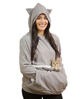 KITTYROO Cat Hoodie, The Original AS SEEN ON TV Kitty Carrying Sweatshirt, with Super Soft Kangaroo Pet Pouch (Small) Grey