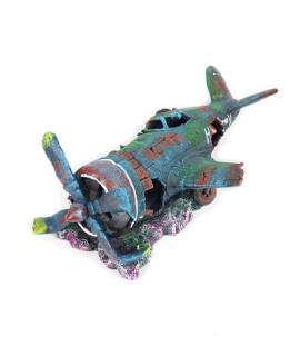 zoele Resin Fish Tank Ornament Cave Aquarium Decoration Damaged Battleplane Fighter Plane (S: 24 * 10.5 * 8cm)