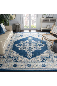 SAFAVIEH Brentwood collection 8 x 10 Navy cream BNT865N Medallion Distressed Non-Shedding Living Room Bedroom Dining Home Office Area Rug