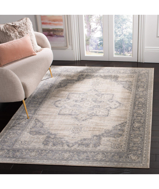 SAFAVIEH Brentwood collection 53 x 76 creamgrey BNT865B Medallion Distressed Non-Shedding Living Room Bedroom Dining Home Office Area Rug