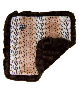 BESSIE AND BARNIE Aspen Snow Leopard/Godiva Brown (Ruffles) Luxury Ultra Plush Faux Fur Pet, Dog, Cat, Puppy Super Soft Reversible Blanket (Multiple Sizes), M- 36" x 28" (BLNKTZ-GBASP-MD)