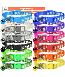 gAMUDA 12Pcs Reflective Puppy collars, Soft Nylon Whelping collars, Identification collars glow in The Dark, Adjustable Buckle Litter collars with 2 Record Keeping charts (S)