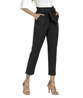 Freeprance Womens Pants casual Trouser Paper Bag Pants Elastic Waist Slim Pockets XBK XL Black