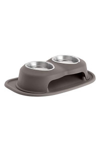 PetComfort Double High Feeding System with Standard Mat (4 inch, Dark Brown)