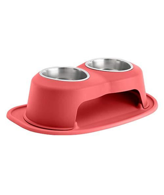 PetComfort Double High Feeding System with Standard Mat (6 inch, Red)