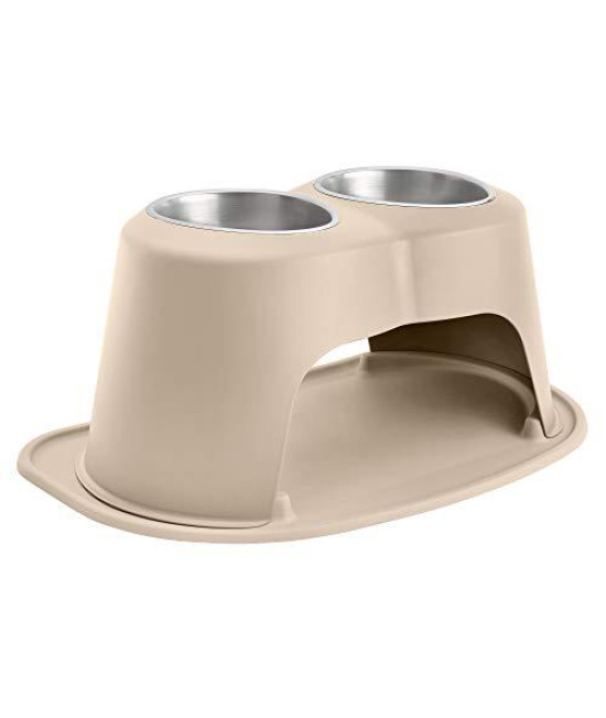 PetComfort Double High Feeding System with Standard Mat (12 inch, Tan)