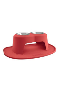 PetComfort Double High Feeding System with XL Mat (10" Stand, Red)