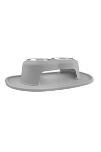 PetComfort Double High Feeding System with XL Mat (6" Stand, Light Grey)
