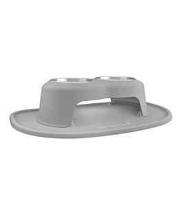 PetComfort Double High Feeding System with XL Mat (6" Stand, Light Grey)