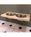 Chic, Floating, Wood, Height-Flexible Wall Mount Dog / Cat / Pet Food & Water Bowl Holder / Feeder, 2 S.S. Dishwasher-Safe Bowls (~ 1 Quart / 32 oz / 900 ml) for Mid-Size Pets. 2-Screw Installation.