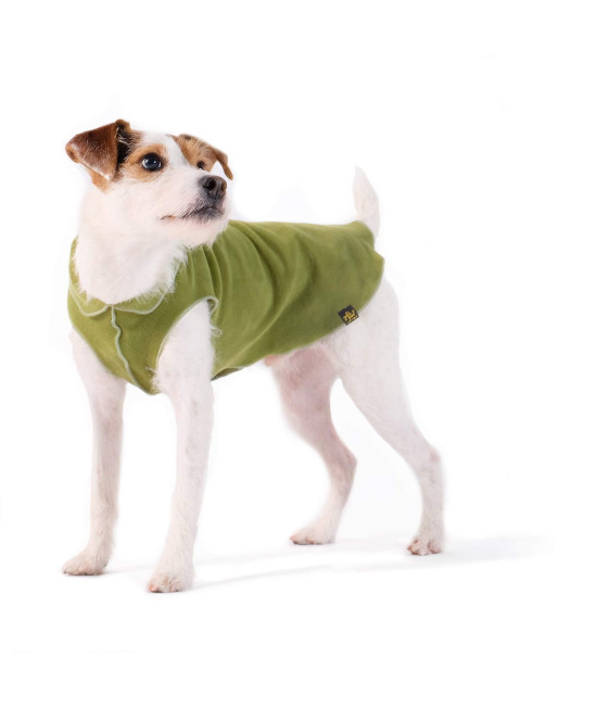Gold Paw Stretch Fleece Dog Coat - Soft, Warm Dog Clothes, Stretchy Pet Sweater - Machine Washable, Eco Friendly - All Season - Sizes 2-33, Moss, Size 2