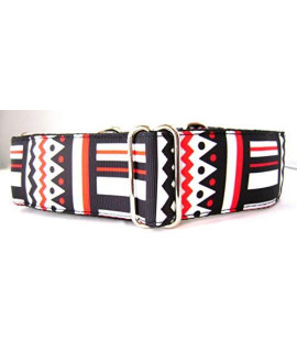 Regal Hound Designs 1 1/2 inch Wide Martingale Dog Collar, Lined, 2 Sizes, Red or Turquoise Aztec (Red and Black Aztec, Medium 13-18")