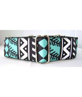 Regal Hound Designs 1 1/2 inch Wide Martingale Dog Collar, Lined, 2 Sizes, Red or Turquoise Aztec (Turquoise and Black Aztec, Large/XL 17-26")