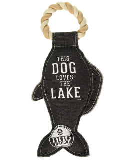 Pavilion Gift Company Pavilion Loves The Lake-Fish 13 Inch Large Tug of War Rope Sturdy & Durable Canvas Dog Toy, Grey