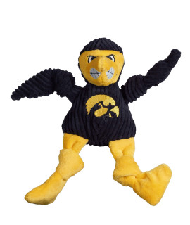 HuggleHounds Officially Licensed college Mascot Squeaky Dog Toy for Aggressive chewers - Plush corduroy Dog Toys - Soft Extra Durable Stuffed Pet Toy University of Iowa Herky The Hawk, Small