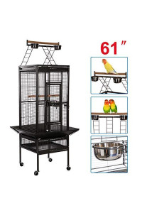 VECELA Bird Cage Wrought Iron Flight Cage Parrot Cage 61 Inch Large Bird Cage for Parrot Finch Macaw Cockatoo Cockatiel Birdcage Large Pet House with Rolling Trolley Metal Wheels Black