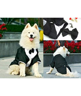 Formal Wedding Tuxedo Jacket with Tails - Costume Comes with Bow Tie and Theme Accessory - Big Dog Sizes - Black/White Pinstripe (Black White Pinstripe, 4XL (Chest 28?-30?, Neck 22?, Back 22.5?))