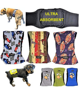 FunnyDogClothes Pack of 3 Male Dog Diapers 4 - Layers of Absorbent Pads Waterproof Leak Proof Belly Band Wrap Washable (XL: Waist 20" - 26", Patterned)
