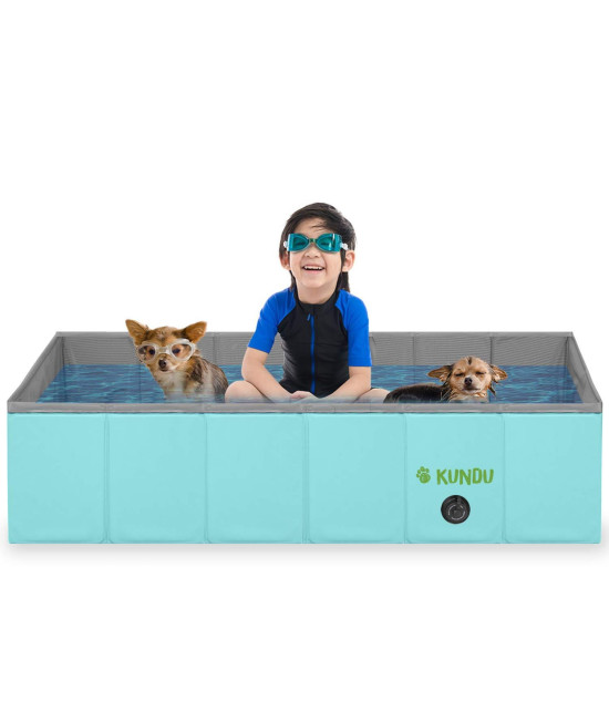 Kundu Rectangular (43" x 27" x 12") Heavy Duty Pets & Kids PVC Outdoor Pool/Bathing Tub - Portable & Foldable - Large