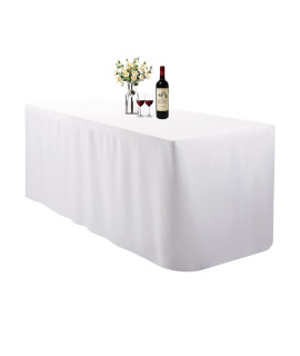 Waysle 4 Feet (L x W: 48X30) Rectangle Fitted Tablecloth for Wedding Party Banquet,Polyester cloth Fabric cover, White