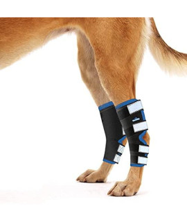 NeoAlly Dog Hind Leg Braces [Long Version] Canine Hock Wraps with Safety Reflective Straps for Joint Injury and Sprain Protection, Wound Healing and Loss of Stability from Arthritis (Blue M Pair)