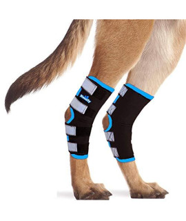 NeoAlly Dog Back Leg Braces [Long Version] Canine Hind Hock Wraps with Safety Reflective Straps for Joint Injury and Sprain Protection, Wound Healing and Loss of Stability from Arthritis (Blue L Pair)