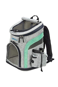 Katziela Pet Carrier Backpack - for Small Dogs and Cats - Water Bottle, Waste Bag and Storage Pouches, 3 Mesh Windows, Leash Hook - 3 Option Top: Open, Mesh or Shade - Bonus: 2 Poop Bag Rolls - Green