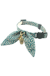 PetSoKoo cute Bunny Ears Bowtie cat collar with Bell, Ancient Arabesque Print, Japan Lucky A charm Safety Breakaway, Soft, for girl Boy Male Female cats,Light Blue
