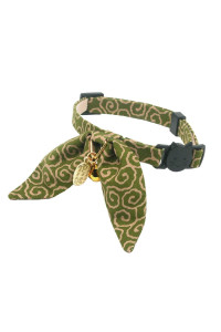 PetSoKoo cute Bunny Ears Bowtie cat collar with Bell, Ancient Arabesque Print, Japan Lucky A charm Safety Breakaway, Soft, for girl Boy Male Female cats,green