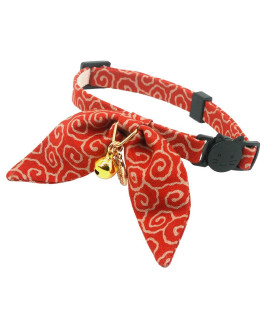 PetSoKoo cute Bunny Ears Bowtie cat collar with Bell, Ancient Arabesque Print, Japan Lucky A charm Safety Breakaway, Soft, for girl Boy Male Female cats,Red