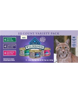 BY_BLUE_PROTECTION_BUFFALO Wilderness Pate Variety Pack Duck, Chicken & Salmon Grain-Free Cat Canned Food, 3-oz, case of 12