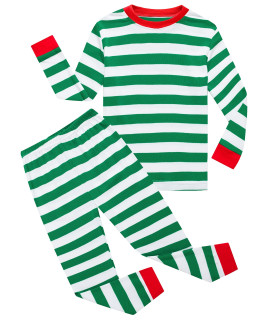 Kikizye Little Girls Boys Christmas Pajamas Sets 100% Cotton Sleepwears Kids Pjs Size 6 Striped Green