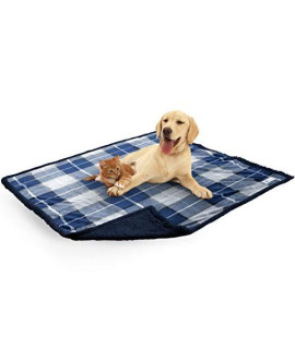 PetAmi Waterproof Dog Blanket for Couch, Sofa | Waterproof Blue Sherpa Pet Blanket for Large Dogs, Puppies | Super Soft Washable Microfiber Fleece | Reversible Checkered Design | 60 x 40 (Navy)