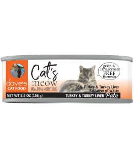 Dave's Pet Food Cat's Meow Healthy Canned Cat Food, 5.5oz Cans, Case of 24, Made in the USA, Turkey and Turkey Liver Wet Cat Food