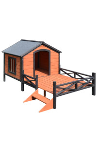PawHut Large Dog House with Porch for Expansive Size, XL Wooden Elevated Dog Shelter, 67", Natural