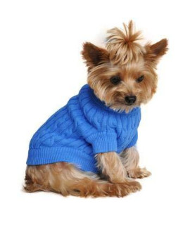 DOGGIE DESIGN Combed Cotton Cable Knit Dog Sweater - Riverside Blue (XX-Small)