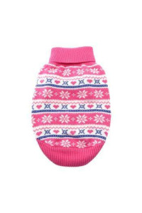 DOGGIE DESIGN Combed Cotton Snowflake Hearts Dog Sweater (Large, Pink)