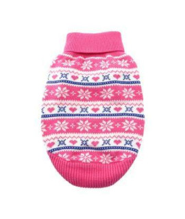 DOGGIE DESIGN Combed Cotton Snowflake Hearts Dog Sweater (Large, Pink)