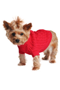 DOGGIE DESIGN Combed Cotton Cable Knit Dog Sweater - Fiery Red (Large)