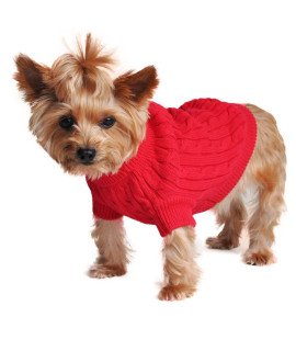 DOGGIE DESIGN Combed Cotton Cable Knit Dog Sweater - Fiery Red (Large)
