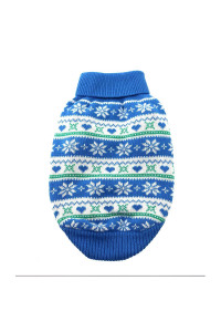 DOGGIE DESIGN Combed Cotton Snowflake Hearts Dog Sweater (X-Small, Blue)