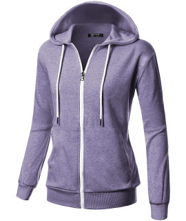 Givon Basic Lightweight Zip-Up Hoodie Long Sleeve Thin Jacket For Women With Plus Size Dcf200-Lavender-S