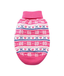 DOGGIE DESIGN Combed Cotton Snowflake Hearts Dog Sweater (3X-Large, Pink)