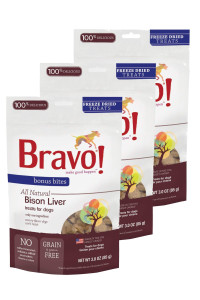 Bravo! Dog Treats Freeze Dried Buffalo Livers - All Natural - Grain Free - 3 oz. 3 Pack