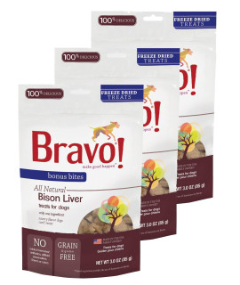 Bravo! Dog Treats Freeze Dried Buffalo Livers - All Natural - Grain Free - 3 oz. 3 Pack