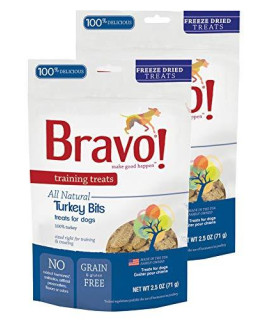 Bravo! Dog Treats Turkey Bits Training Treats - No Added Preservatives - 2.5 oz 2 Pack
