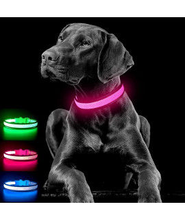 Domagiker Reflective Lighted Dog collar - Waterproof Light Up Dog collar Rechargeable, Mesh Adjustable Dog Led collar, Flahing Dog Light for Night Dog Walking& camping (Pink, Medium)