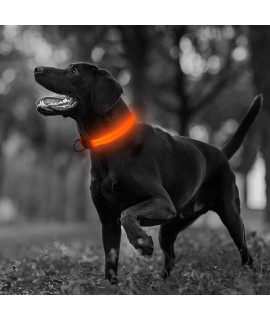 Reflective Light Up Dog Collar - USB Rechargeable Glowing Pet Safety Collar, Adjustable LED Dog Collar Make Your Dogs Safe& Seen in The Dark (Orange-3 Reflective Strip, Large)