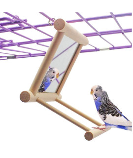 Bird Toy for Parrot Parakeets Conures Cockatiels Cage Swing Wooden Mirror Fun Play Toy for Birds